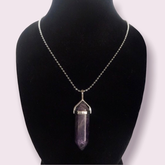 Sold/ Natural Amethyst Crystal Point Pendant with Chain - Picture 2 of 6